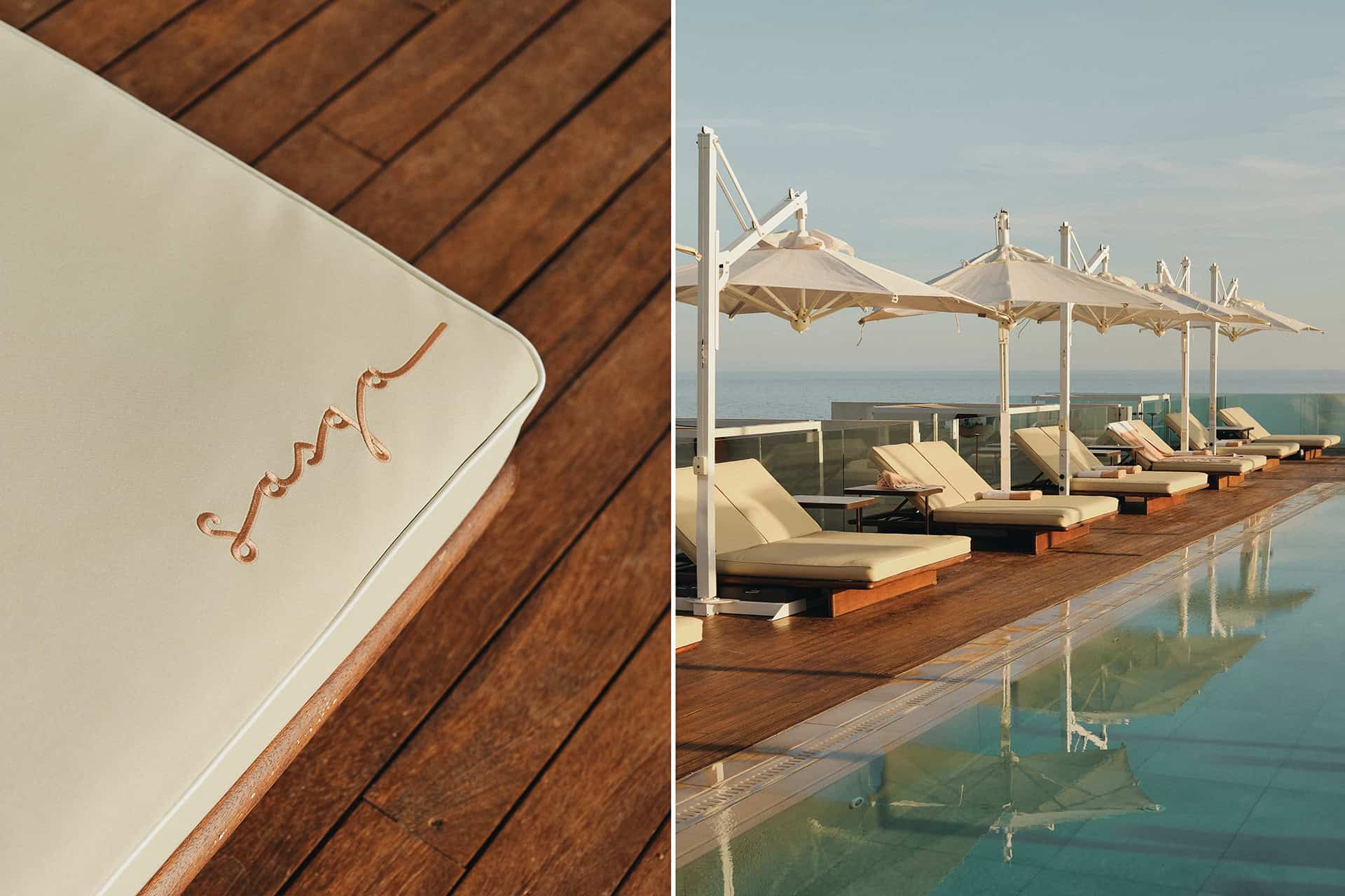 Sombrillas de Sasga Rooftop detalles, creando zonas de descanso frente al Mediterráneo