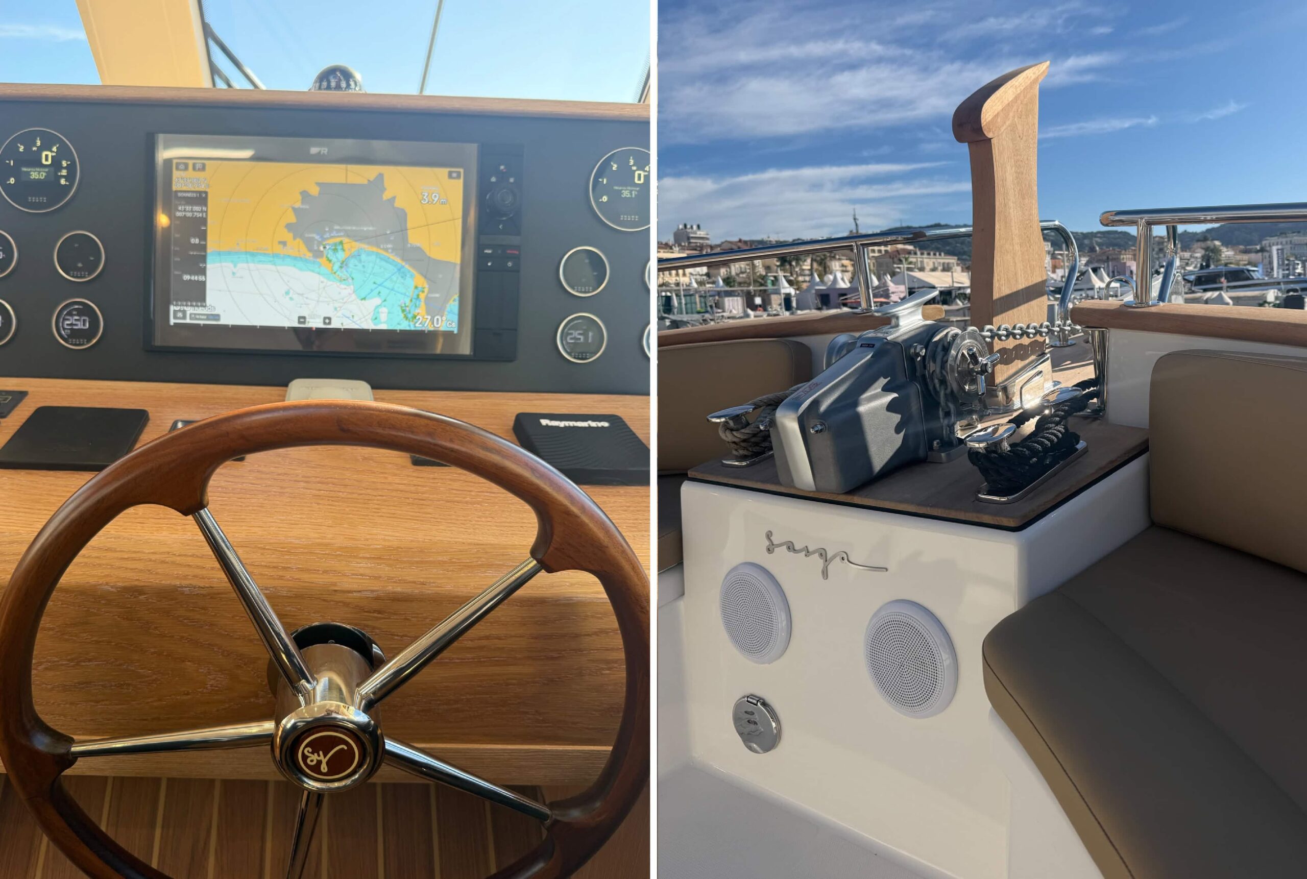 Detalles de navegación y cubierta de Sasga Yachts en Cannes 2026